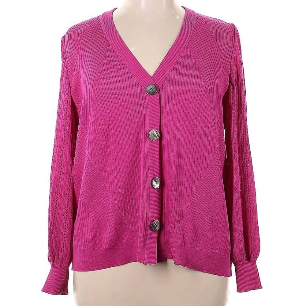 Misook Fuchsia Button-Up Heritage Cardigan Fuchsia pink Size XL Like new w tags